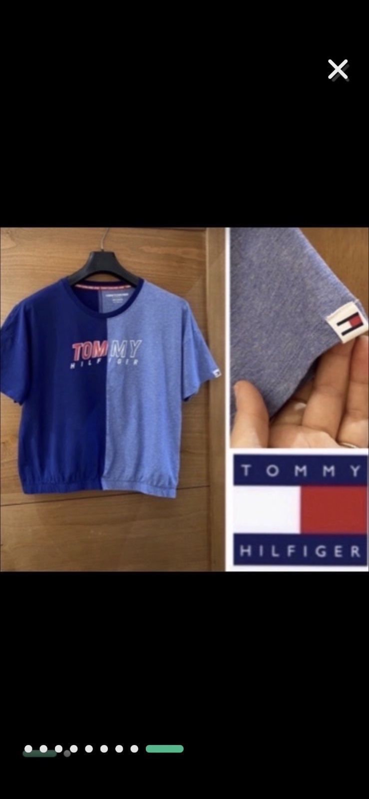 T-shirt haut Tommy Hilfiger bleu bicolore avec un logo graphique sur la poitrine