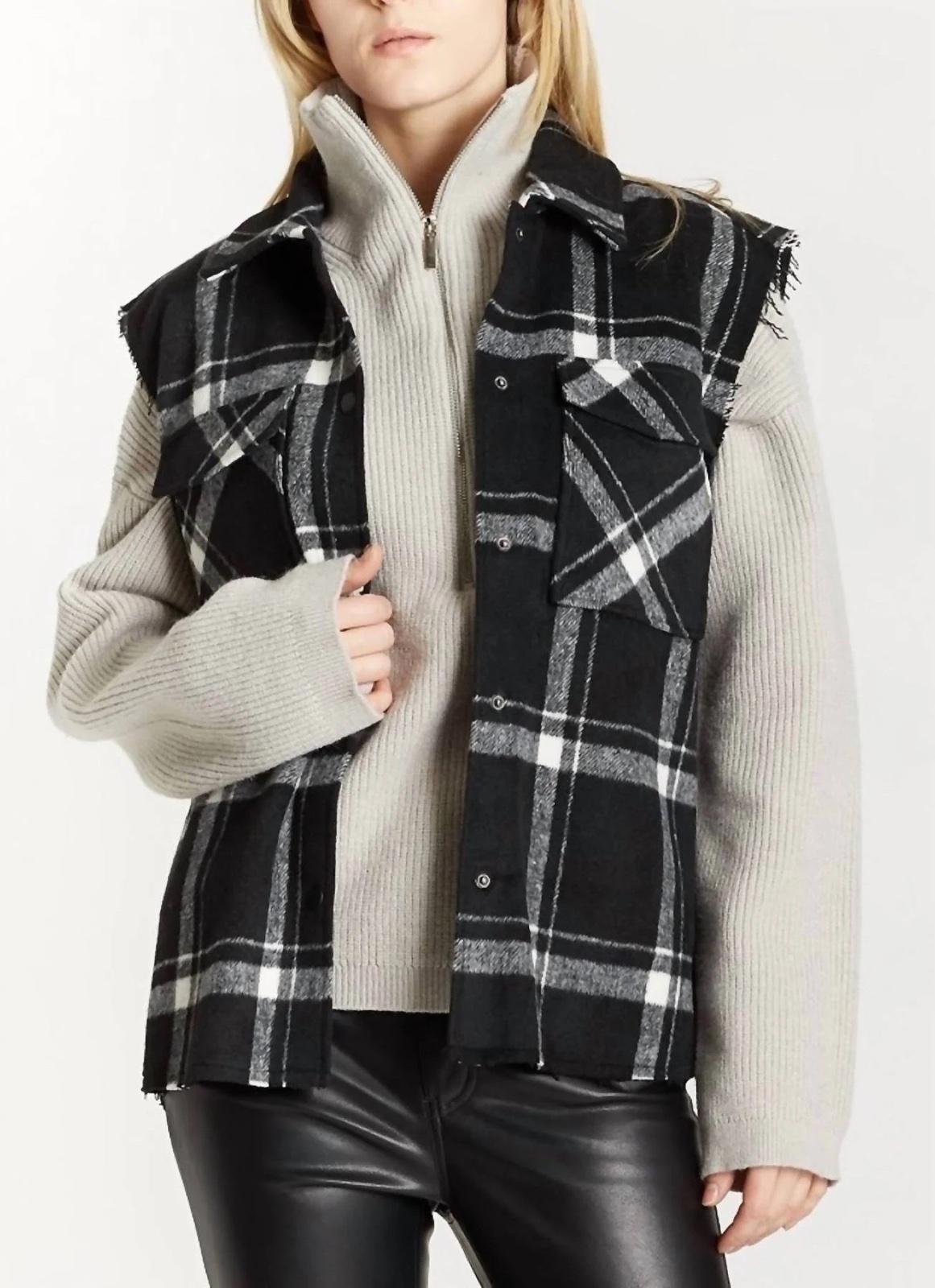 Gilet sans manches modèle Plaid Hunter Vest avec des manches effilochées