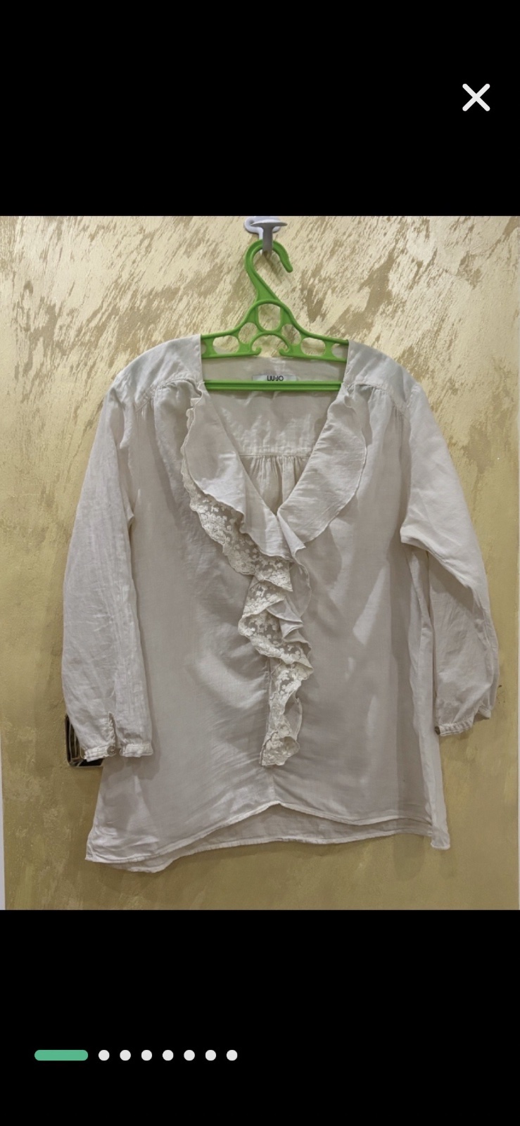 Blouse Liu Jo neuve en lin avec détails jabot à volants bordé de dentelle