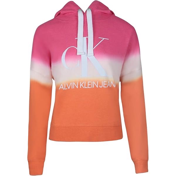 Sweat à capuche Calvin Klein Jeans ,dégradé rose, blanc et orange