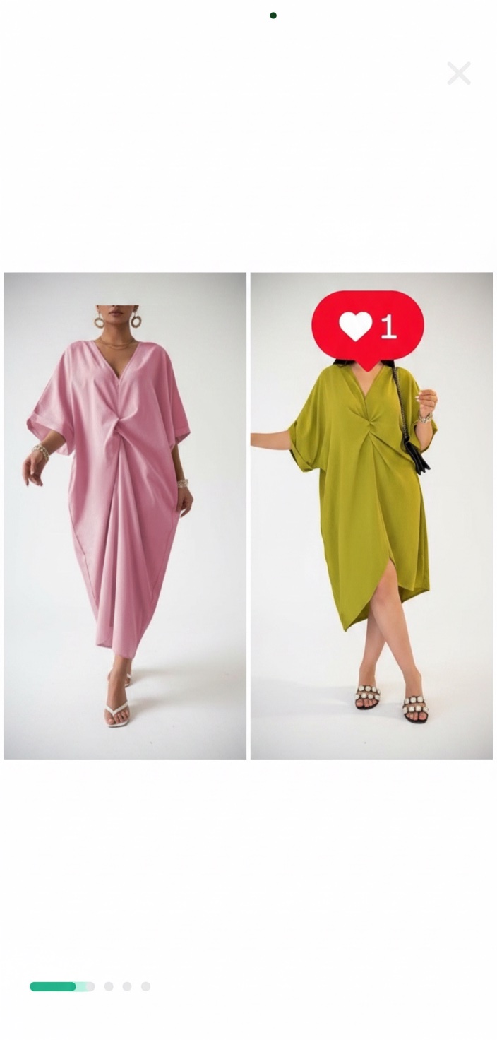 2 Robes drapées de style "Jebba": vert citron et vert olive : ample avec drapé central flatteur et col en V