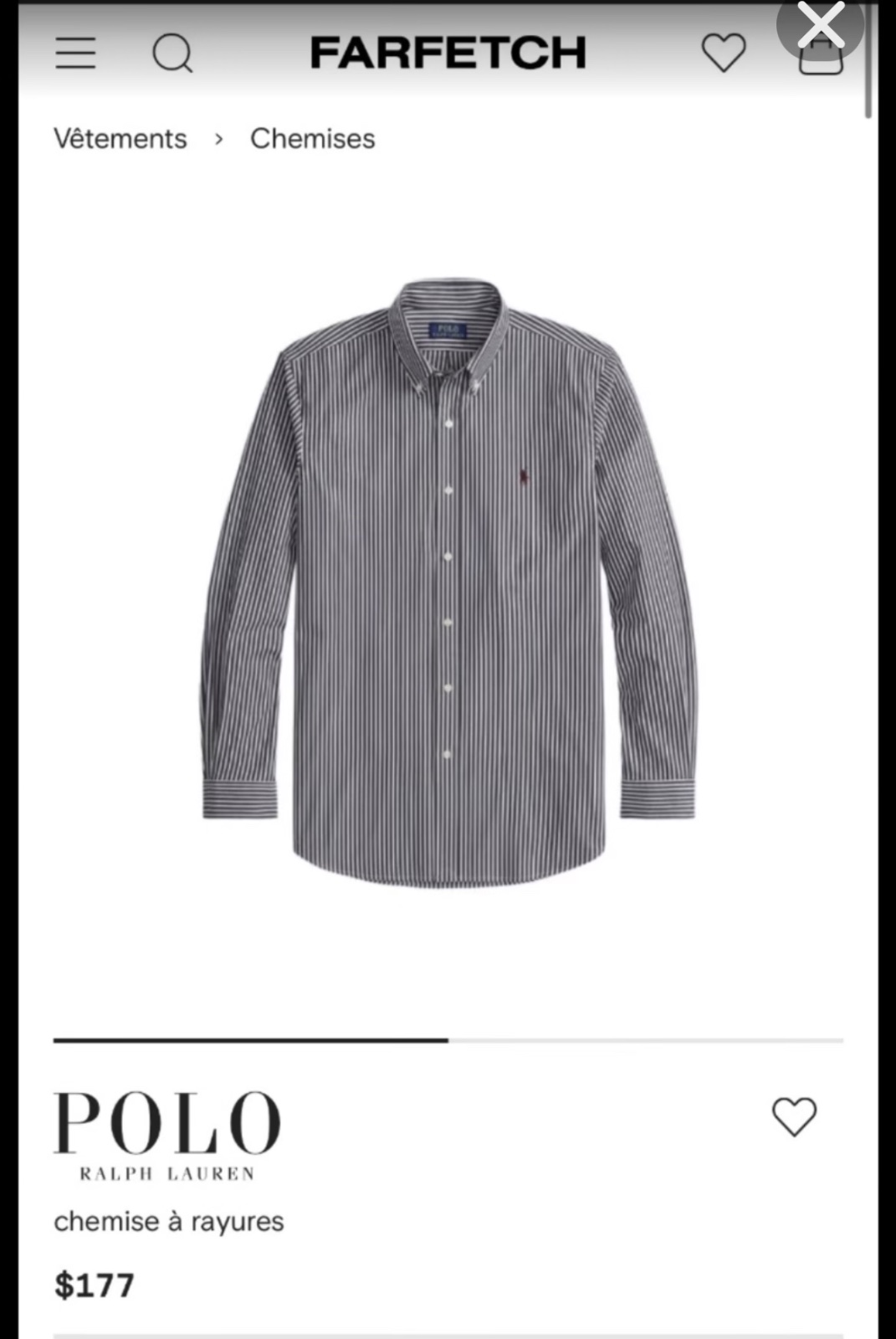 Chemise Polo Ralph Lauren à rayures verticales noires et blanches avec un col boutonné classique et le logo distinctif du joueur de polo brodé sur la poitrine Neuve