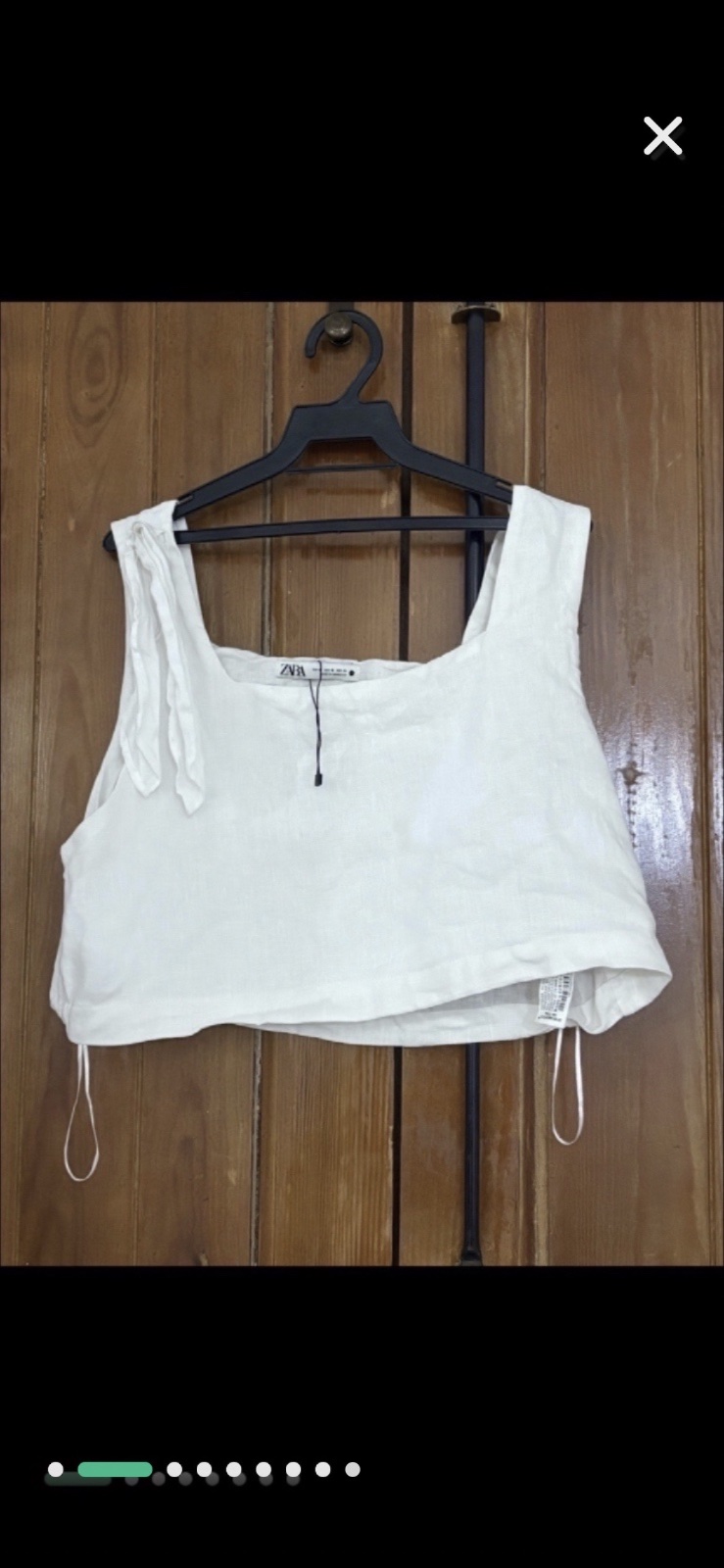 Crop top Zara blanc cassé en lin avec des détails de nœud neuf