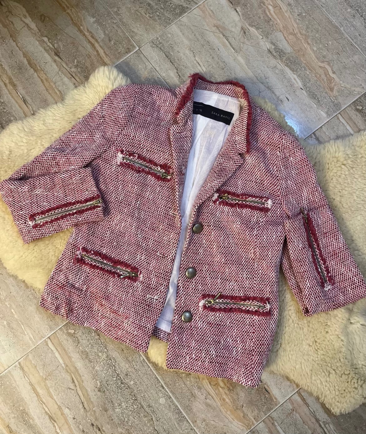 Blazer en tweed Zara Basic en rouge