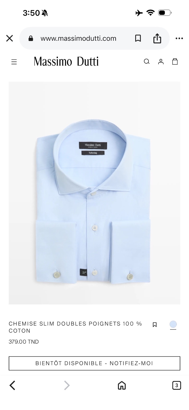 Chemise bleu clair Massimo Dutti  en coton italien de qualité