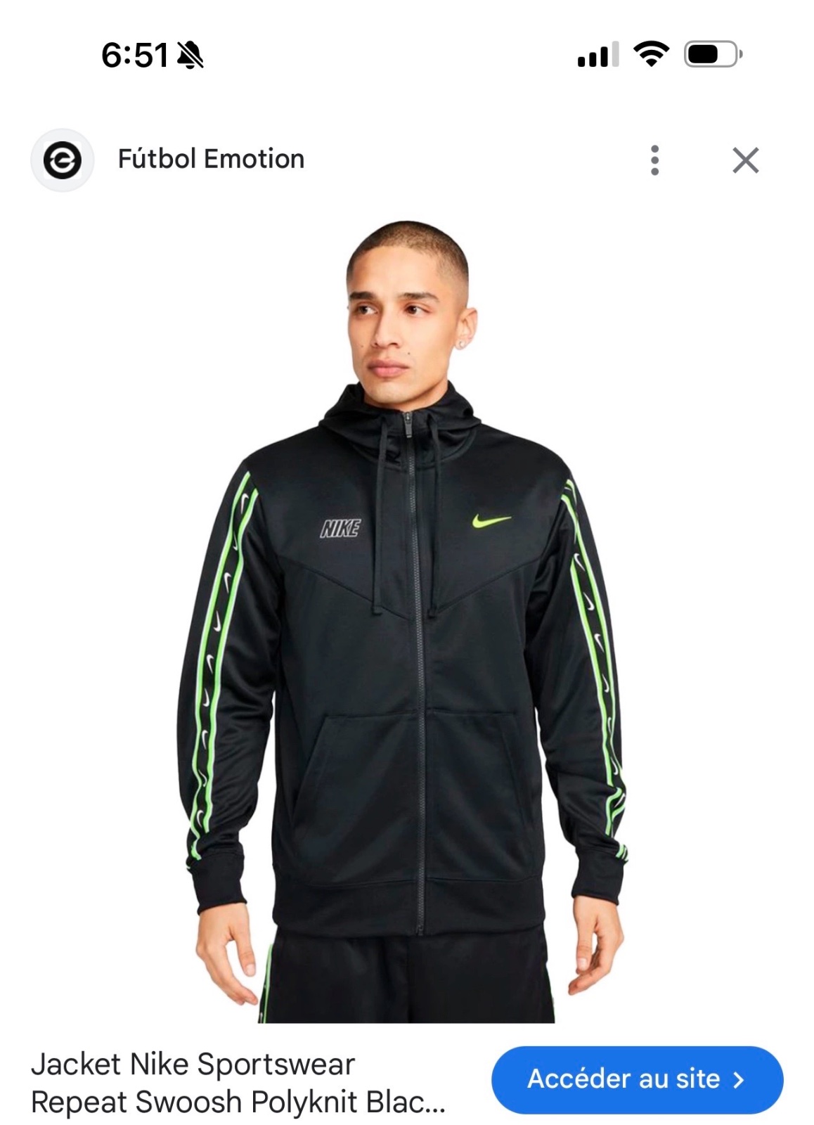 Veste à capuche zippée Nike Sportswear Repeat noire avec des accents vert néon neuve 