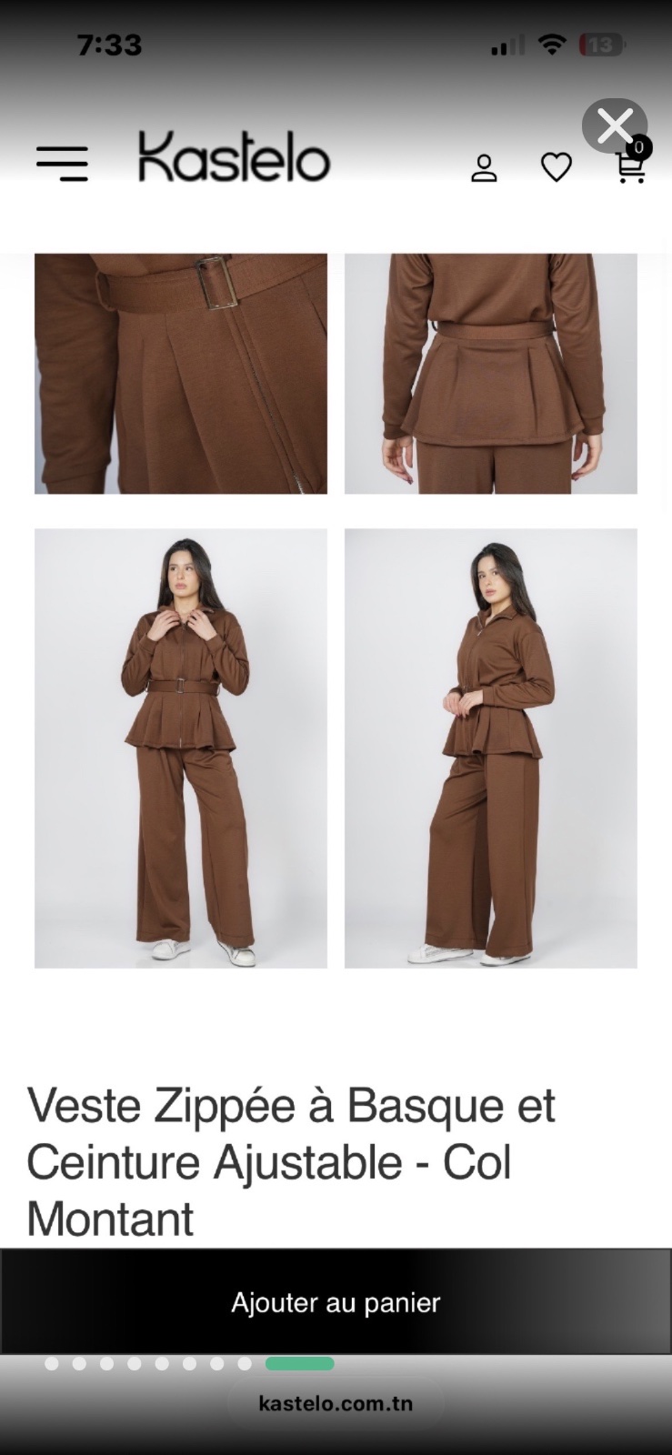 Set Kastelo Neuf : Veste Zippée à Basque et Ceinture Ajustable - Col Montant + Pantalon Large Fluide à Pinces et Taille Haute Élastiquée