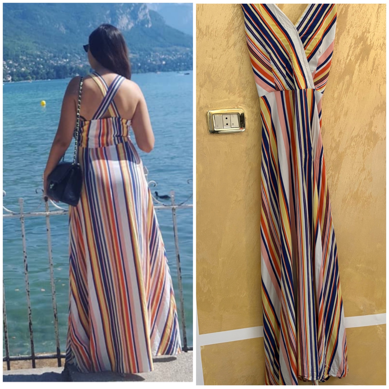  Robe Camaïeu longue dos croisé fluide à rayures multicolores 