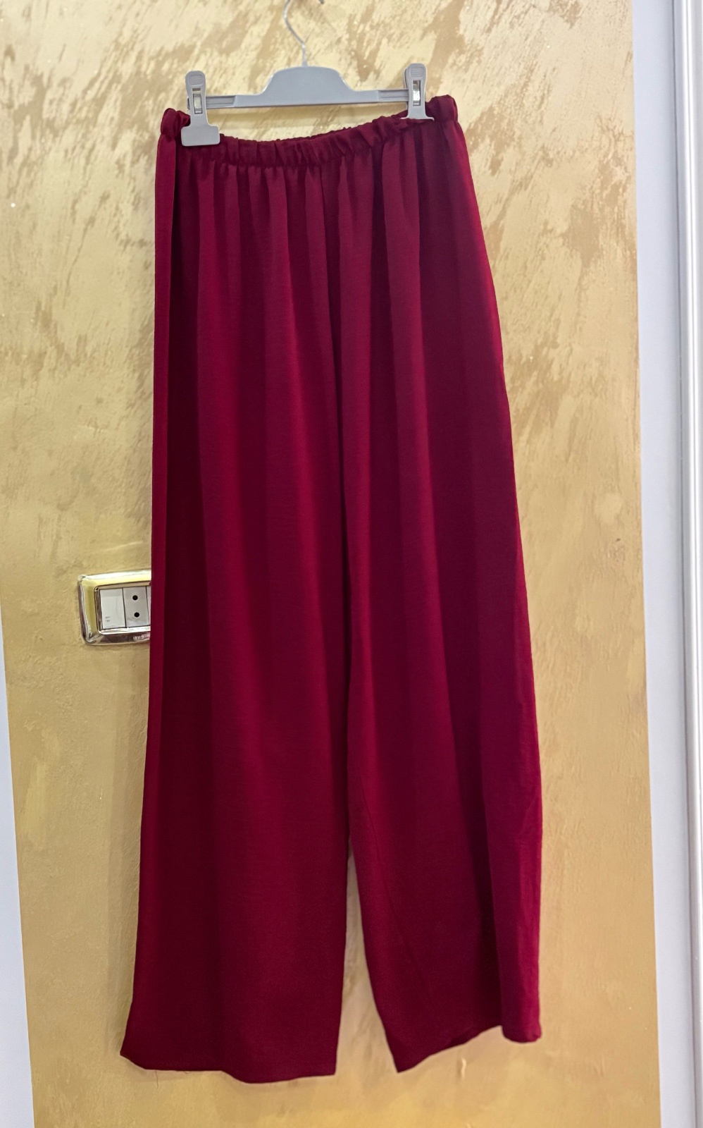 Pantalons bordeaux coupe palazzo ample et en  taille élastique confortable 