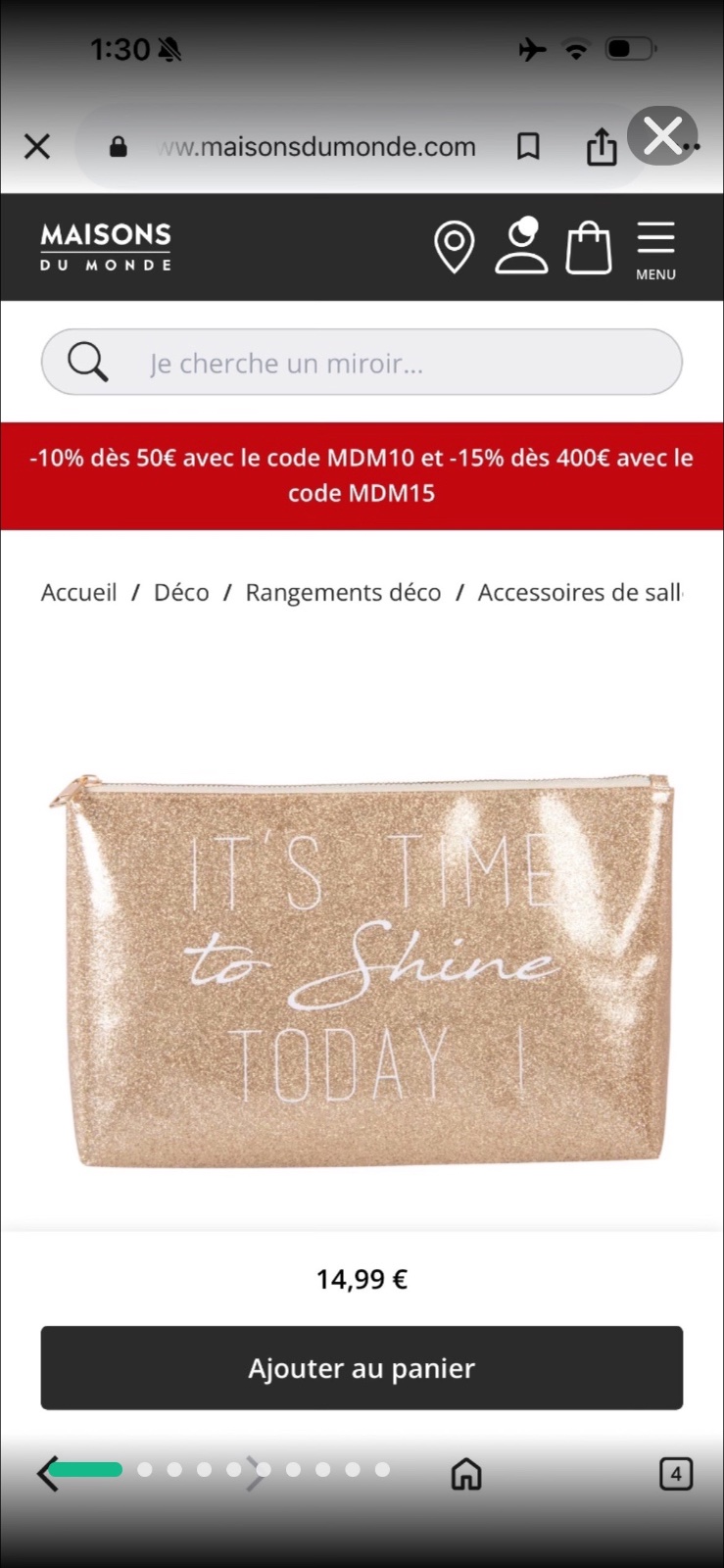 Trousse à paillettes dorées imprimé blanc De chez Maison du monde