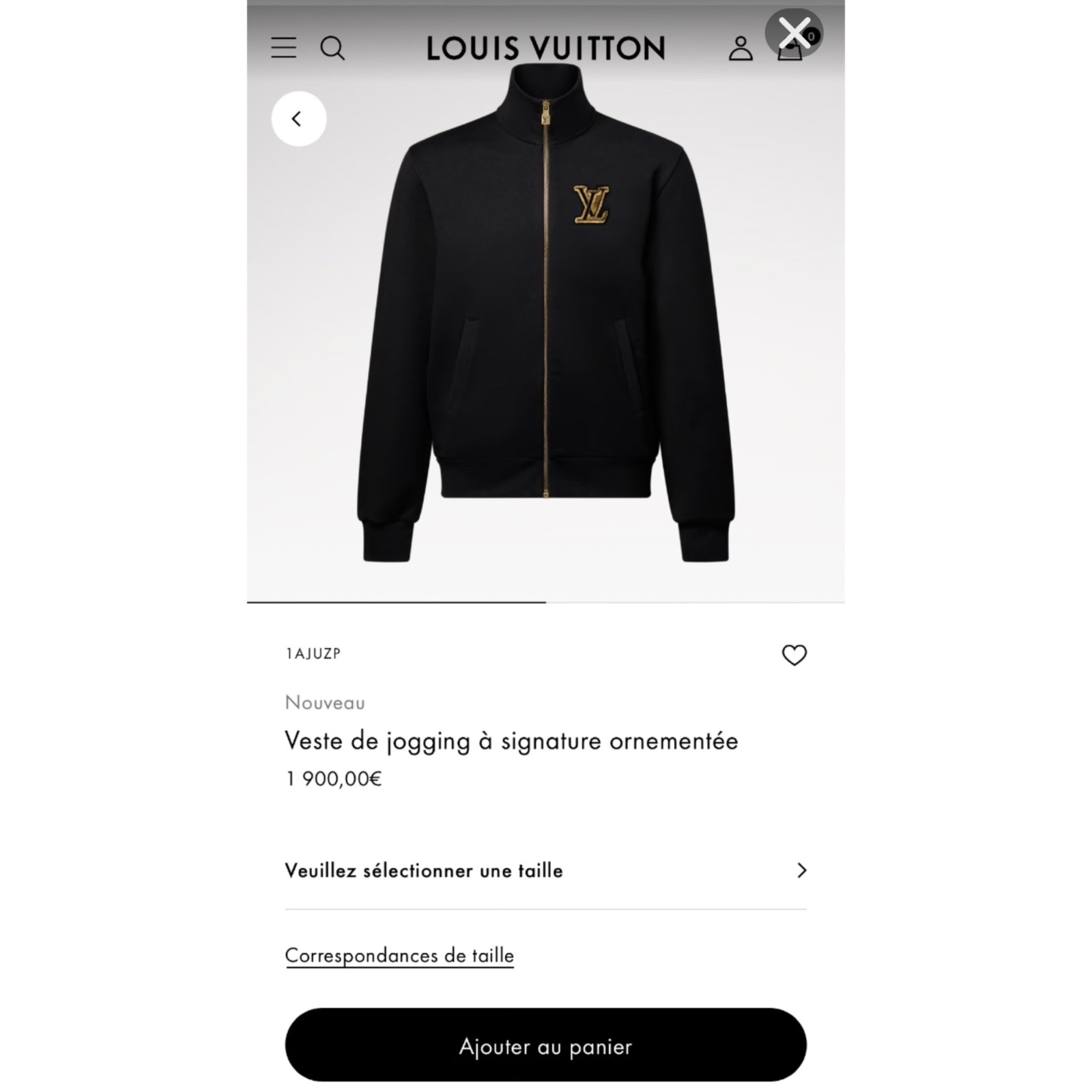 Veste à capuche zippé Louis Vuitton de couleur noire, orné de bandes latérales et d'une poche poitrine avec le monogramme LV emblématique de la marque