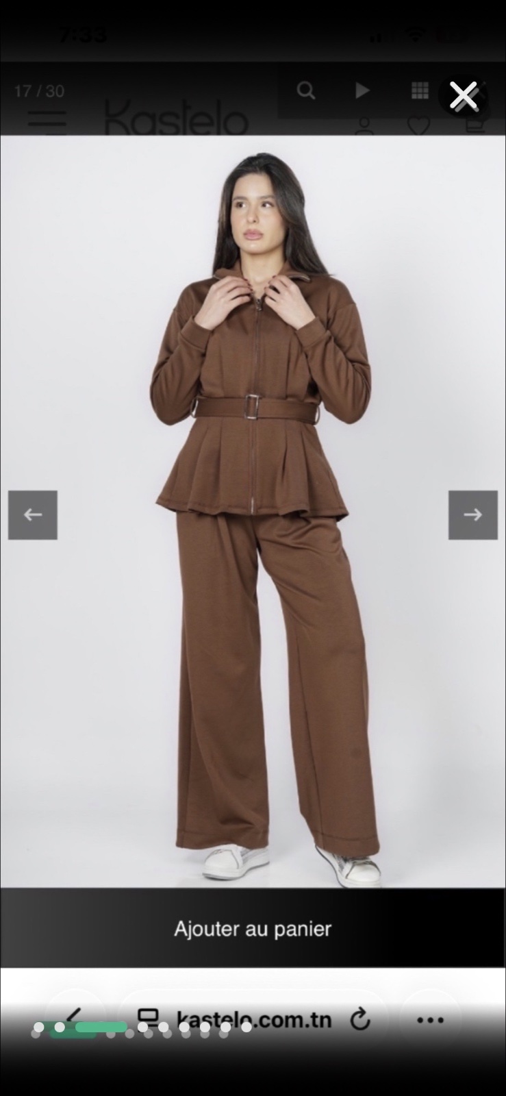 Set Kastelo Neuf : Veste Zippée à Basque et Ceinture Ajustable - Col Montant + Pantalon Large Fluide à Pinces et Taille Haute Élastiquée