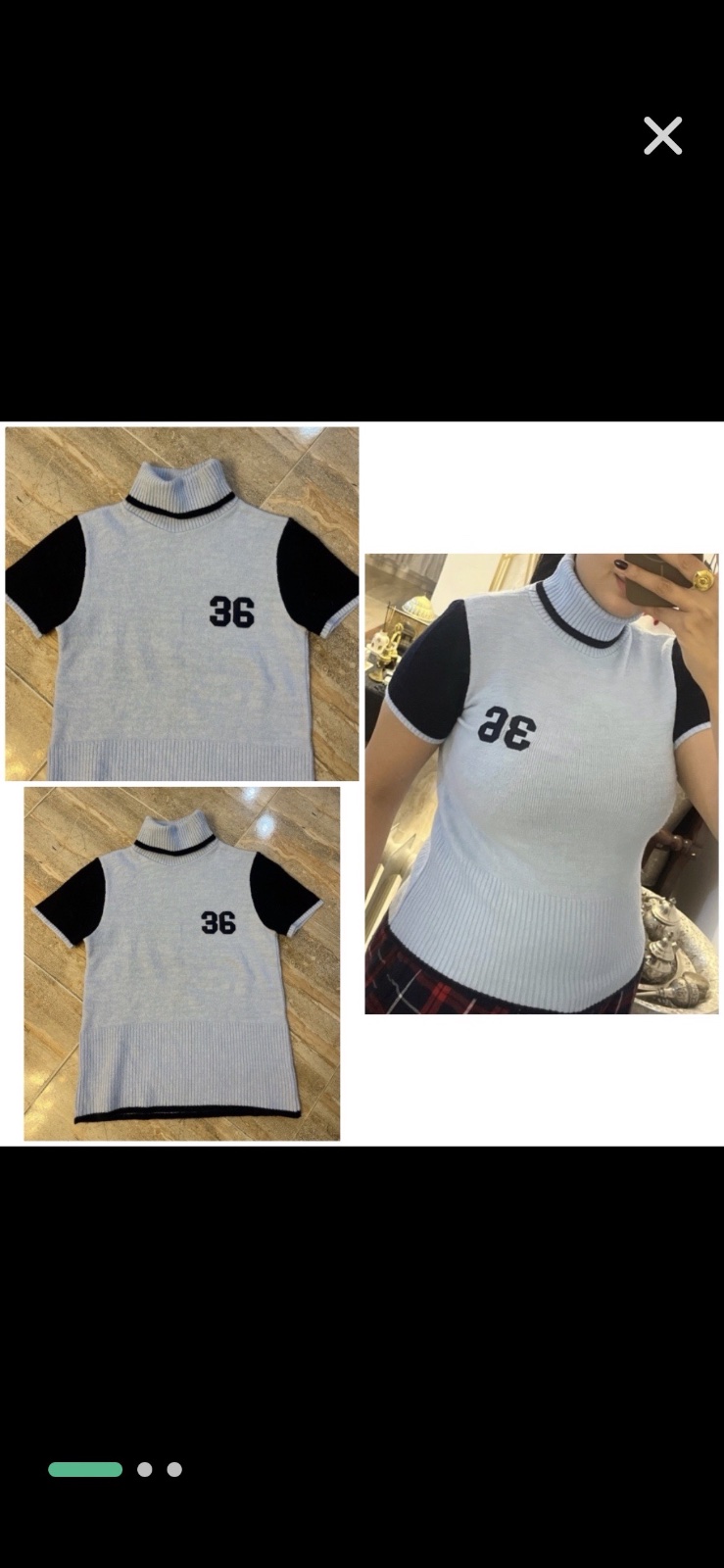 Pull à col roulé et manches courtes bleu clair et bleu foncé