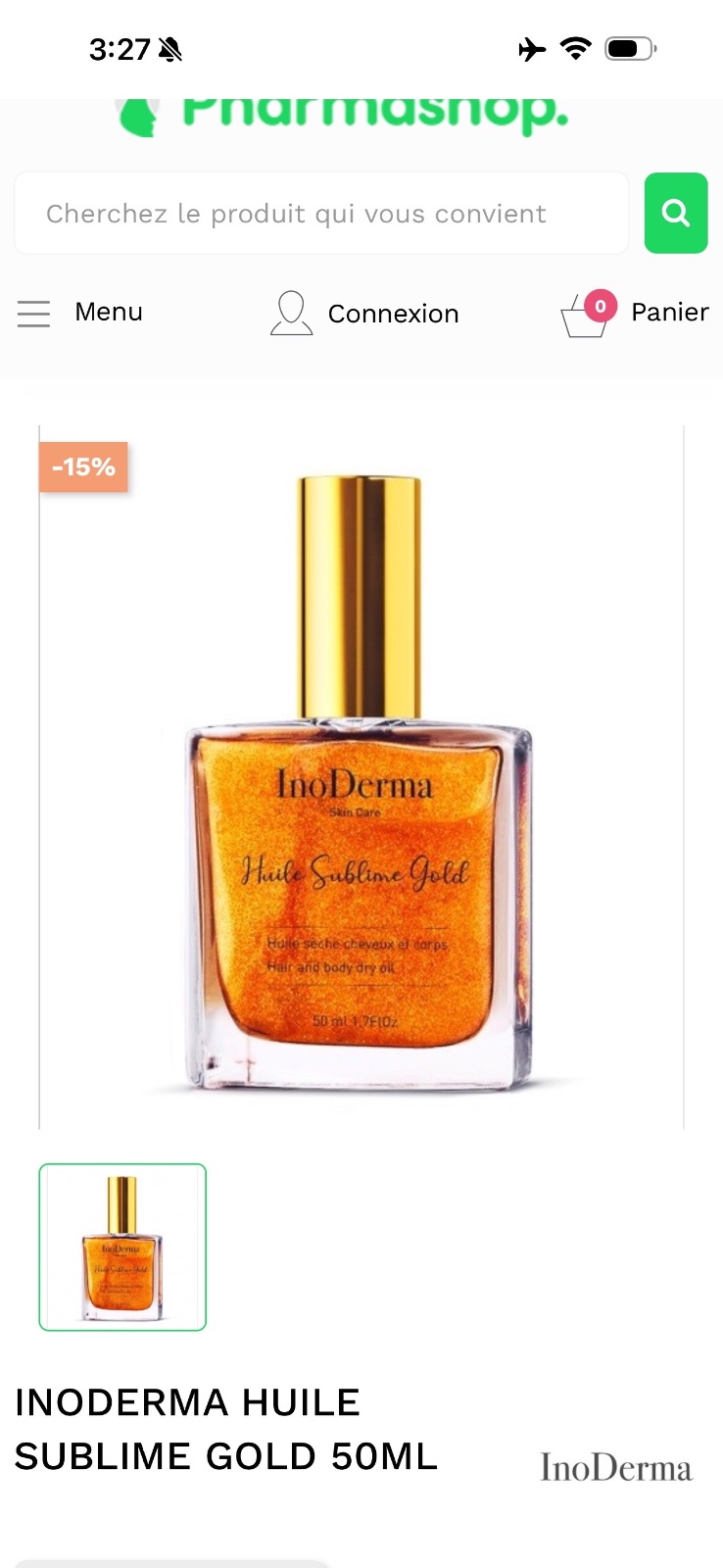Huile sèche pailletée multi-usages InoDerma Huile Sublime Gold 100ML