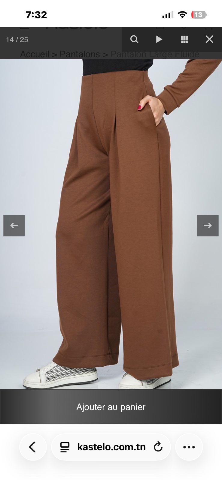 Pantalon Kastelo Large Fluide à Pinces et Taille Haute Élastiquée