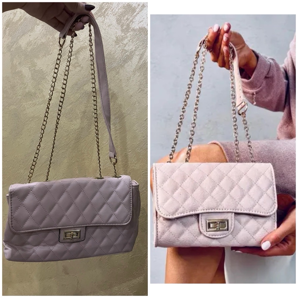  Sac à main matelassé rose clair avec une bandoulière en chaîne dorée