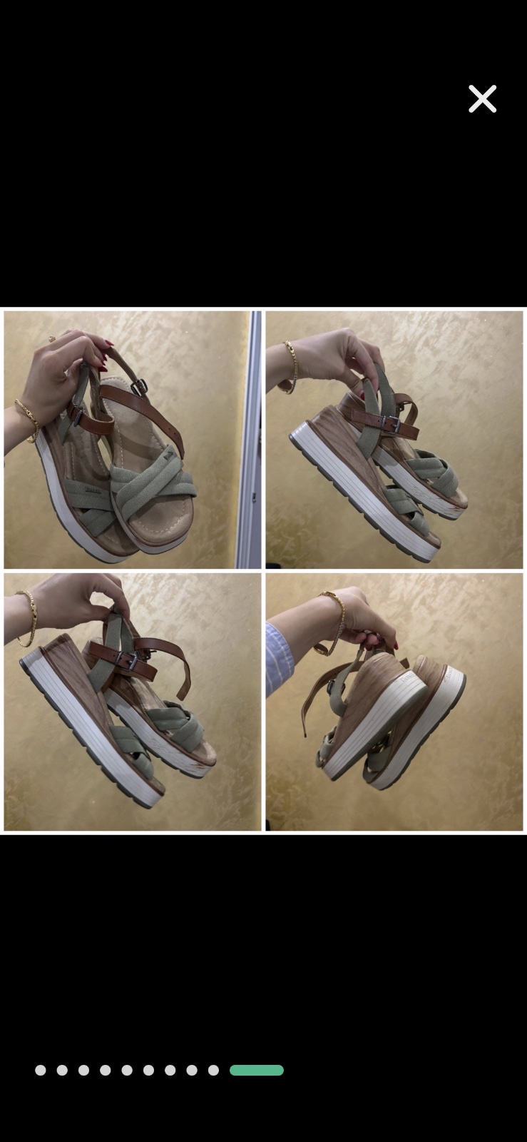 Sandales compensées de la marque Bench se distinguent par leurs larges brides croisées en toile vert olive associées à une lanière réglable en cuir marron et une semelle plateforme crantée