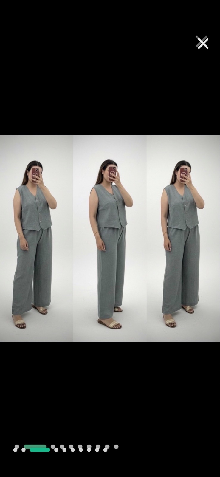 Set de couleur Kaki en deux pièces : Un gilet de costume sans manches avec une coupe ajustée, un col en V et une fermeture à boutons sur le devant & un pantalon large de style palazzo a taille haute