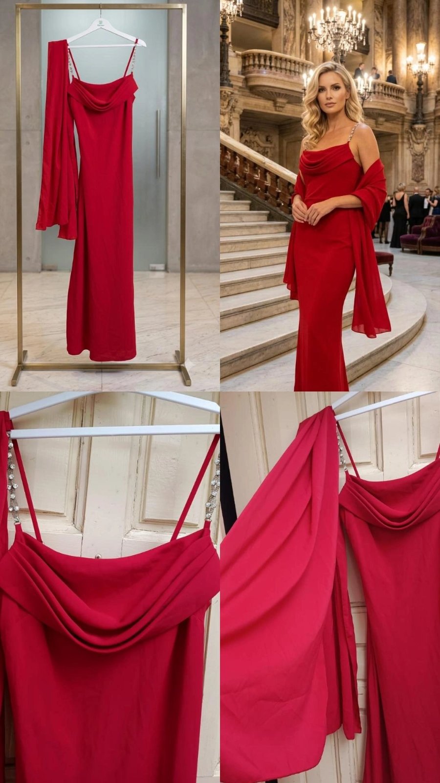 Robe rouge  chic avec foulard 
