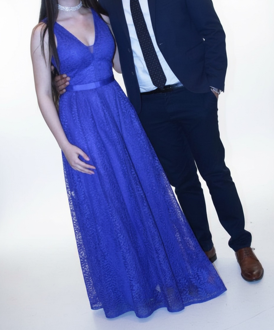 Robe longue dentelle soirée bleue