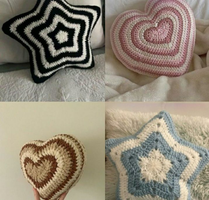 Cute crochet star/heart pillows