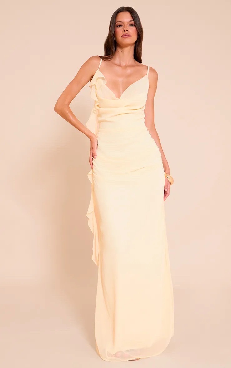 Robe soiree jaune pastel