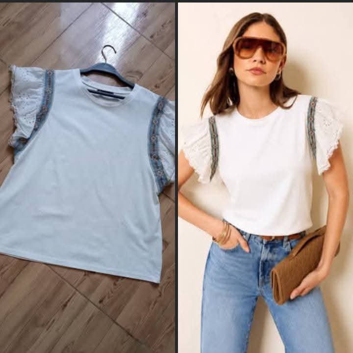 Très joli T-shirt a Manches brodé taille 38/40