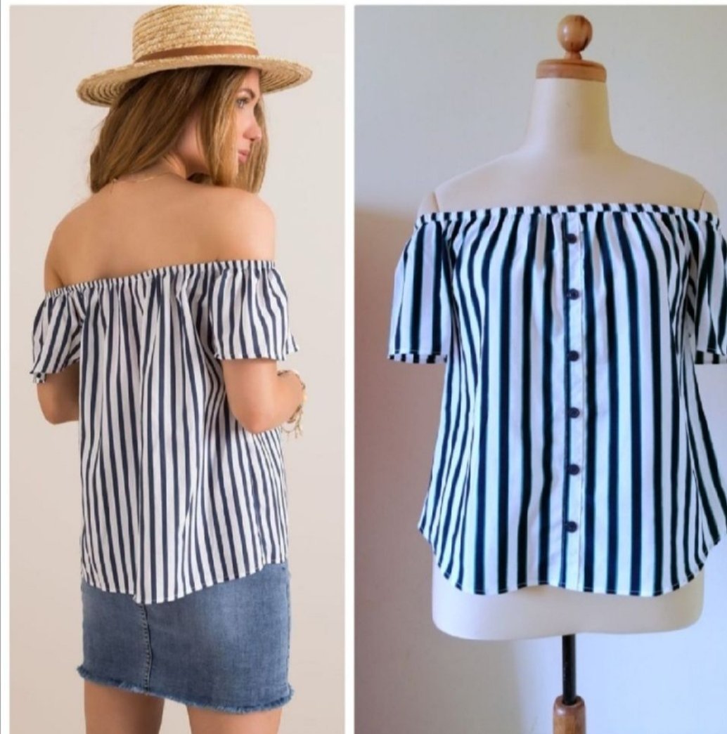 Chemise Col bardot à rayures tendance 