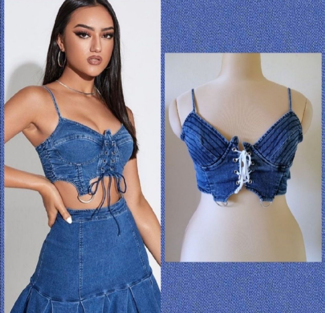 Crop denim stretch #shein 