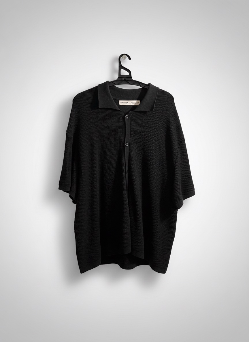 Polo en maille côtelée noire Bershka – Taille