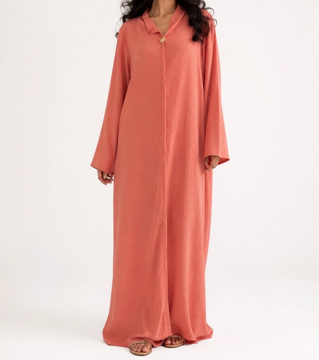 Robe longue terracotta à manches Longues