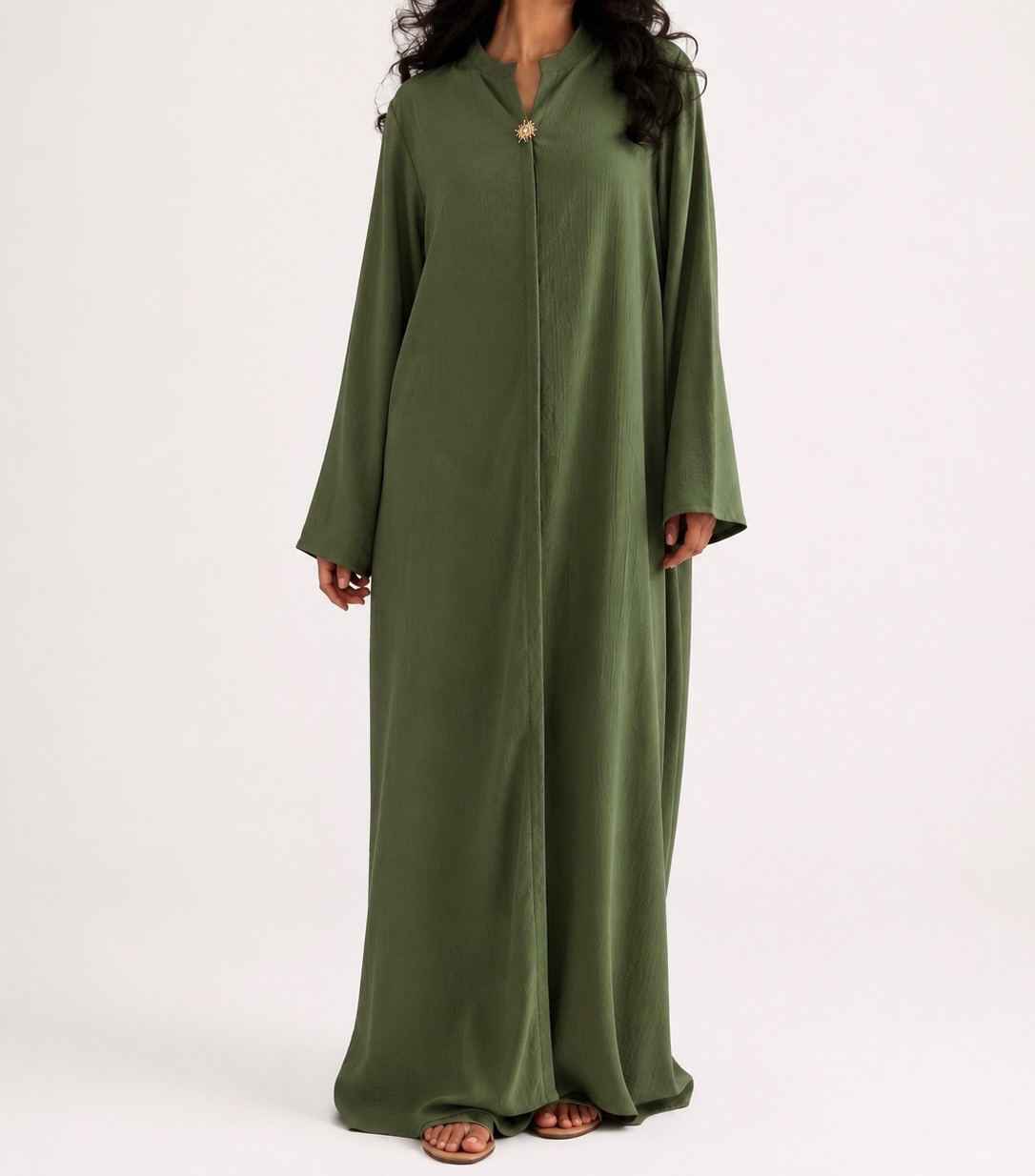 Robe longue vert olive à manches longues,