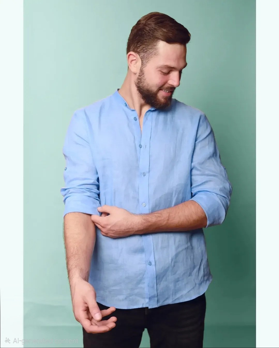 Chemise col mao pour homme en lin.