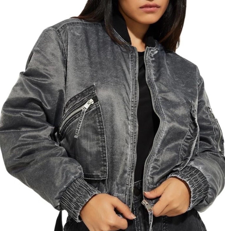 Blouson Bomber en Jean délavé (Gris Anthracite) - Style Urbain