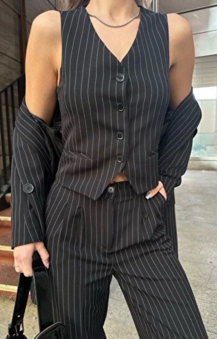  Magnifique ensemble tailleur 2 pièces (Gilet + Pantalon) - Style Pinstripe