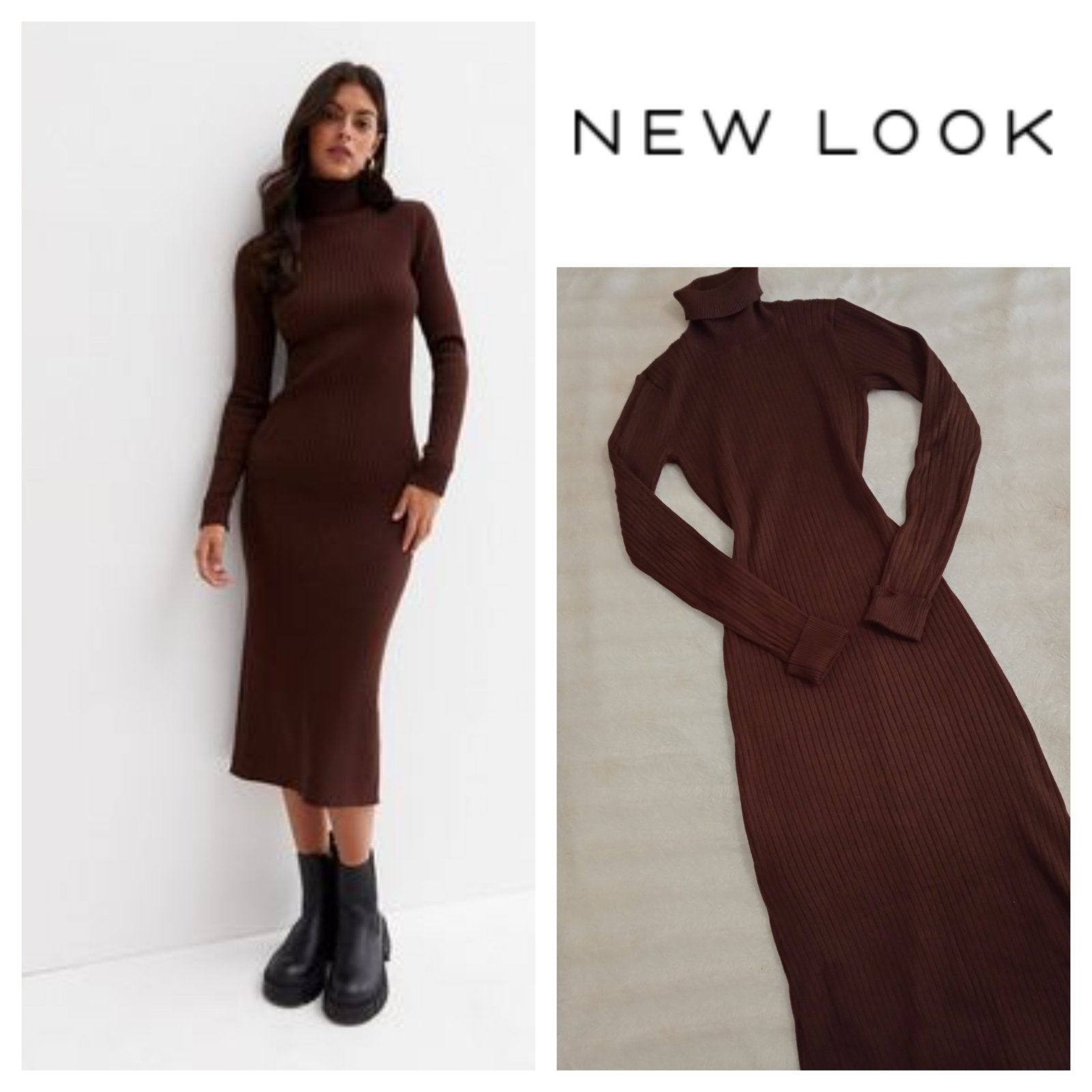 Ribbed brown midi dress