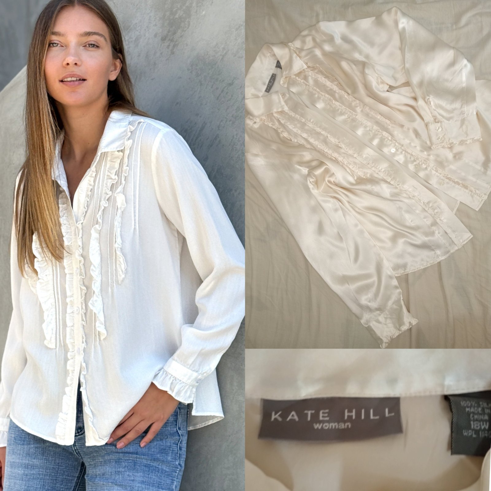 Chemise en vrai soie Kate Hill taille 18w 46/48