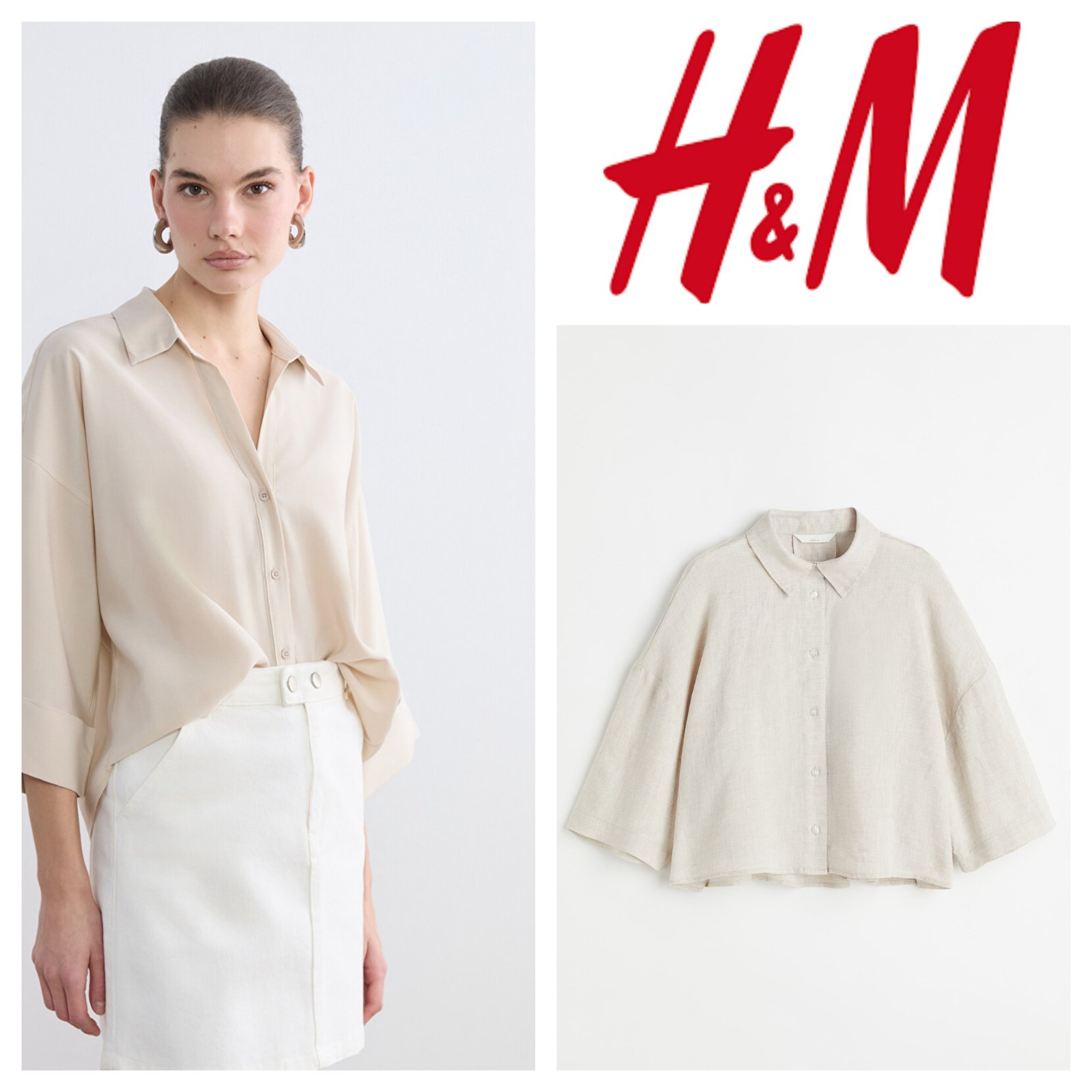 Cropped linen beige shirt h&m