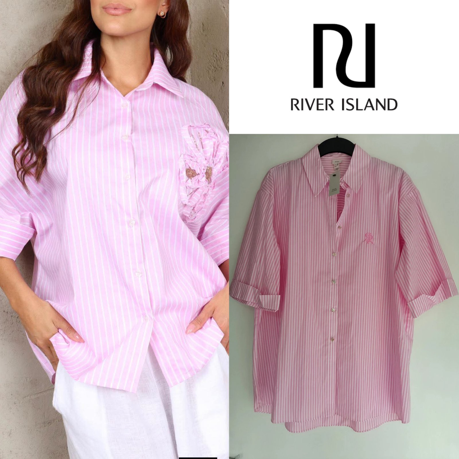 Chemise oversize rose RI taille 16 44/46