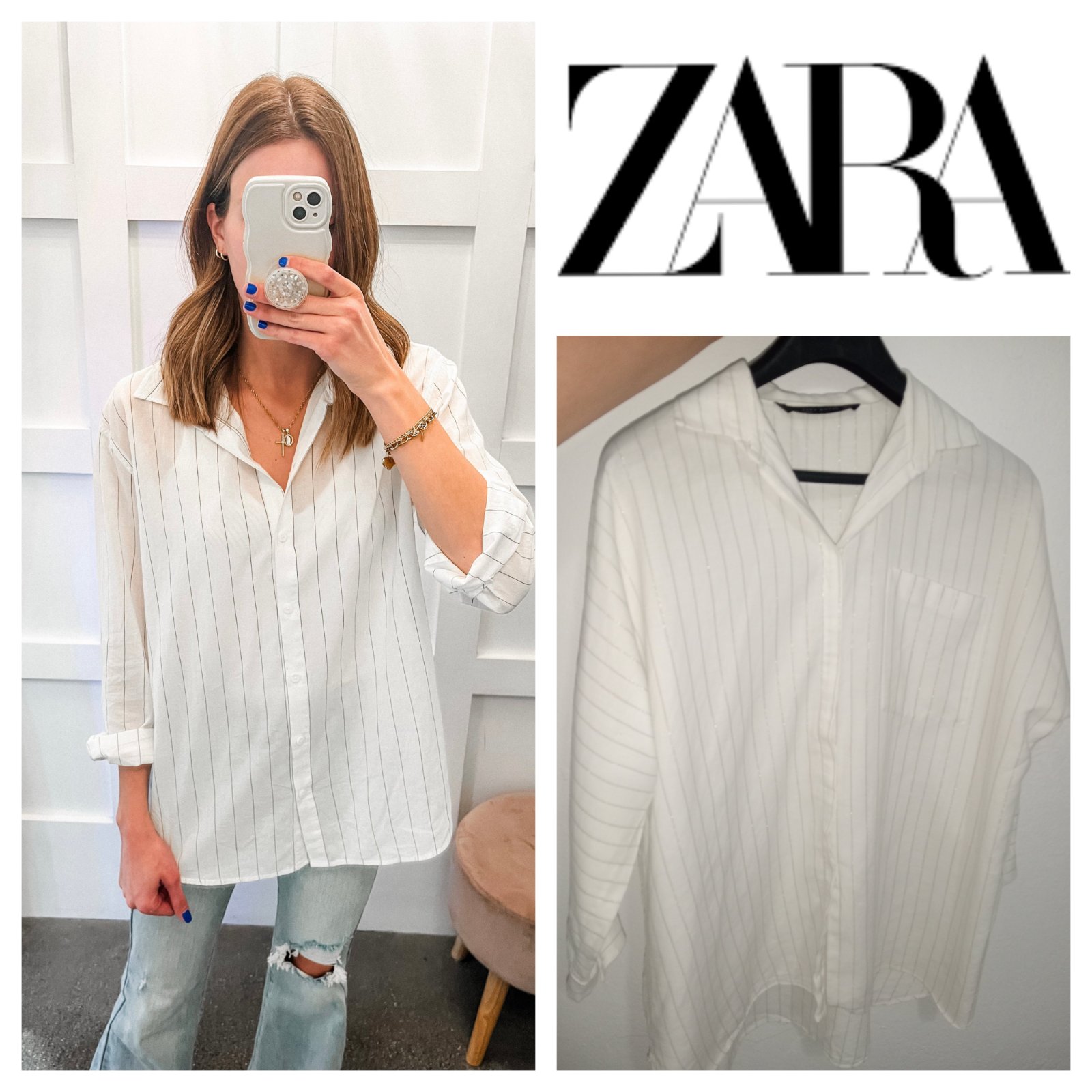Gold Striped cream shirt zara woman m,l