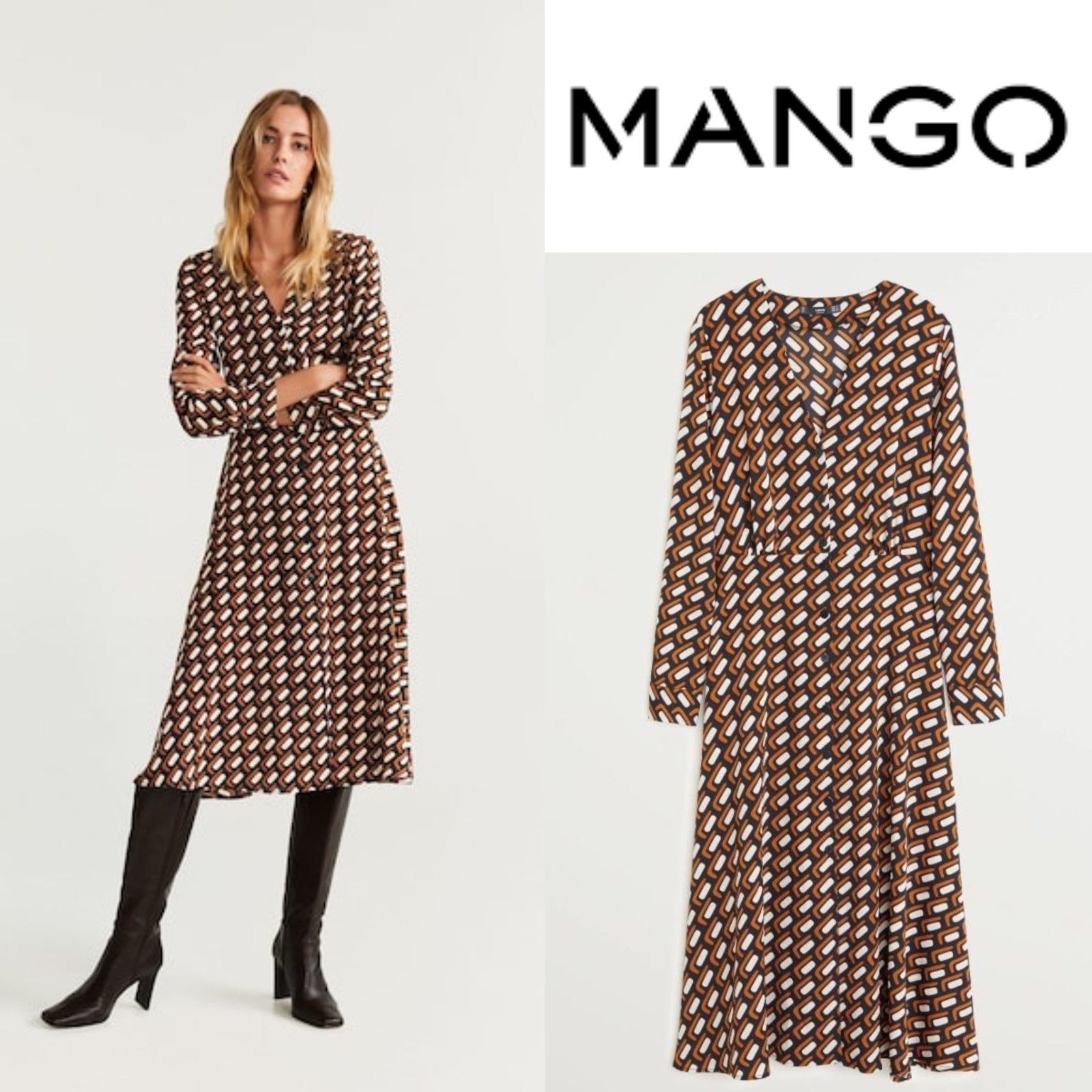 Midi brown dress mango s,m