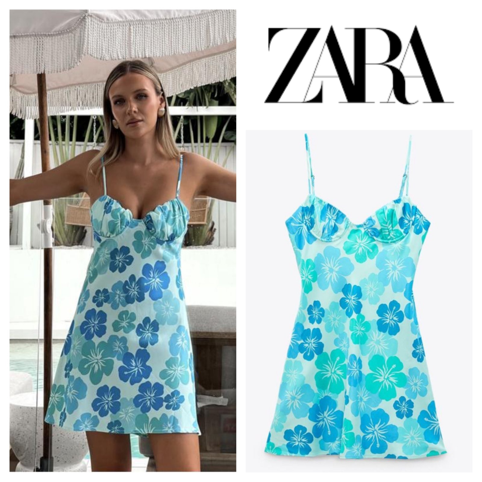 Floral blue dress zara m,l