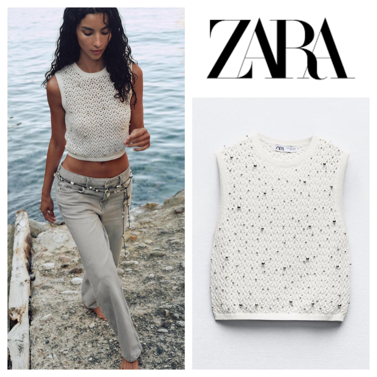 Pearlised cream top zara