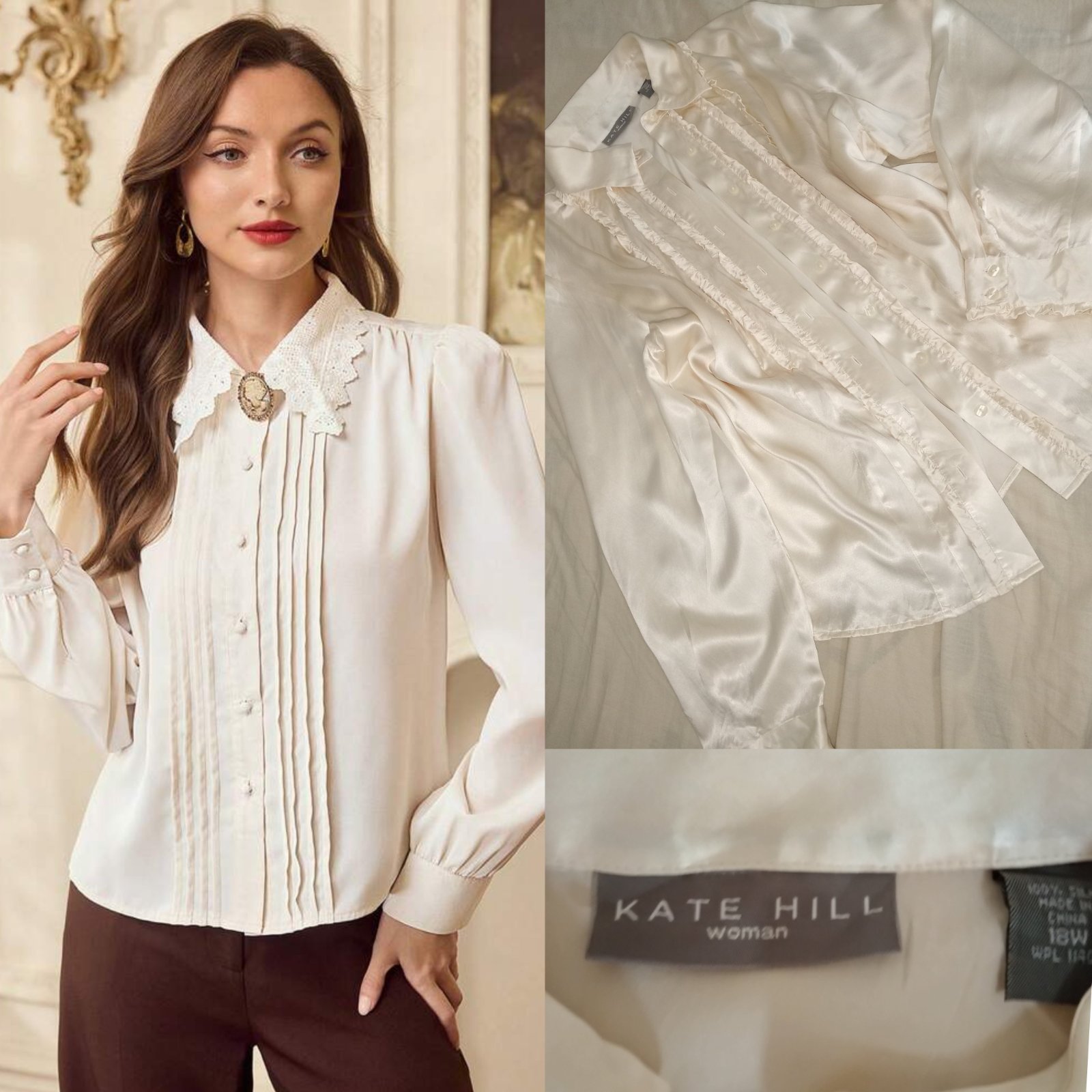 Cream silk blouse size 18w 46/48