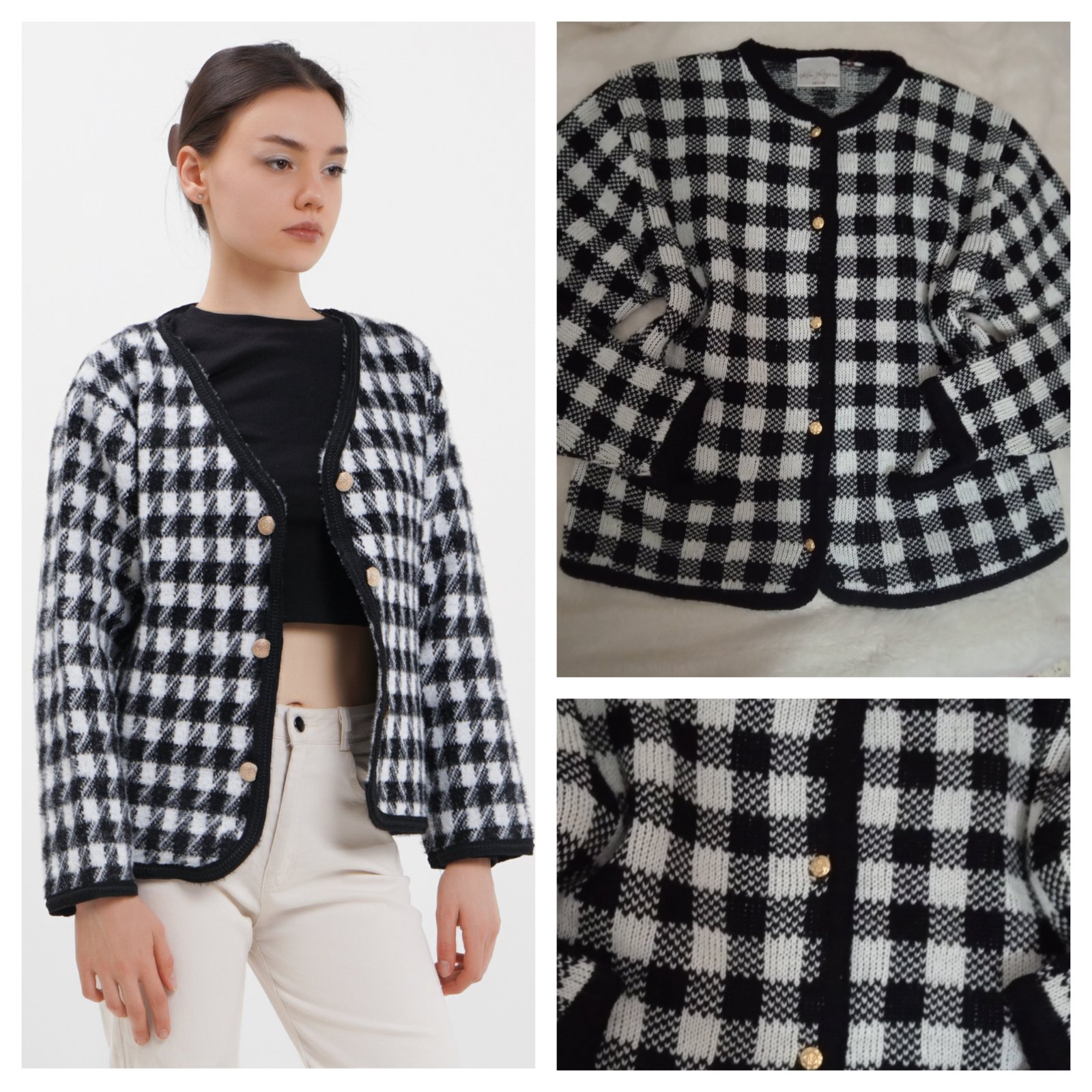 Cardigan K,R petite blanc noir boutons doré S,M