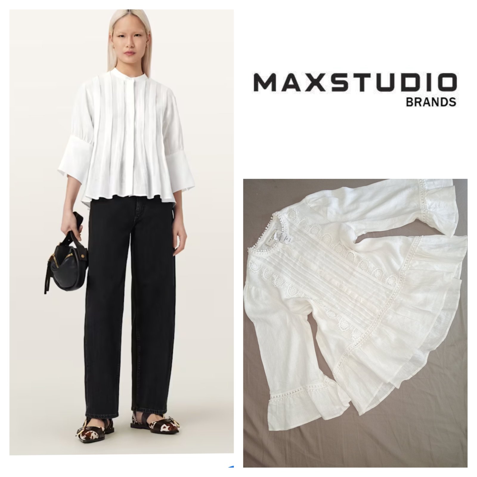 Max studio cream linen blend blouse 