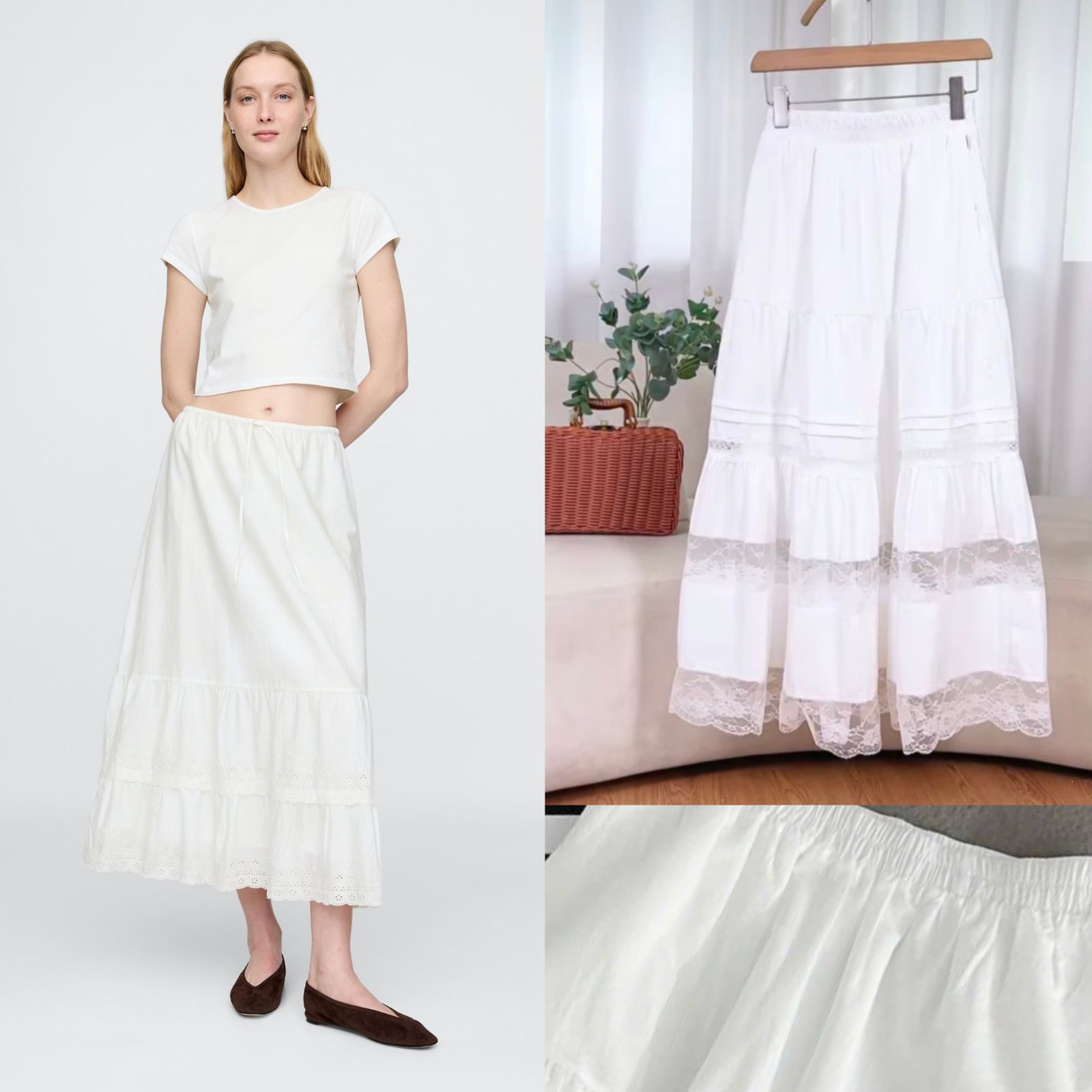 Linen blend lacet white skirt 
