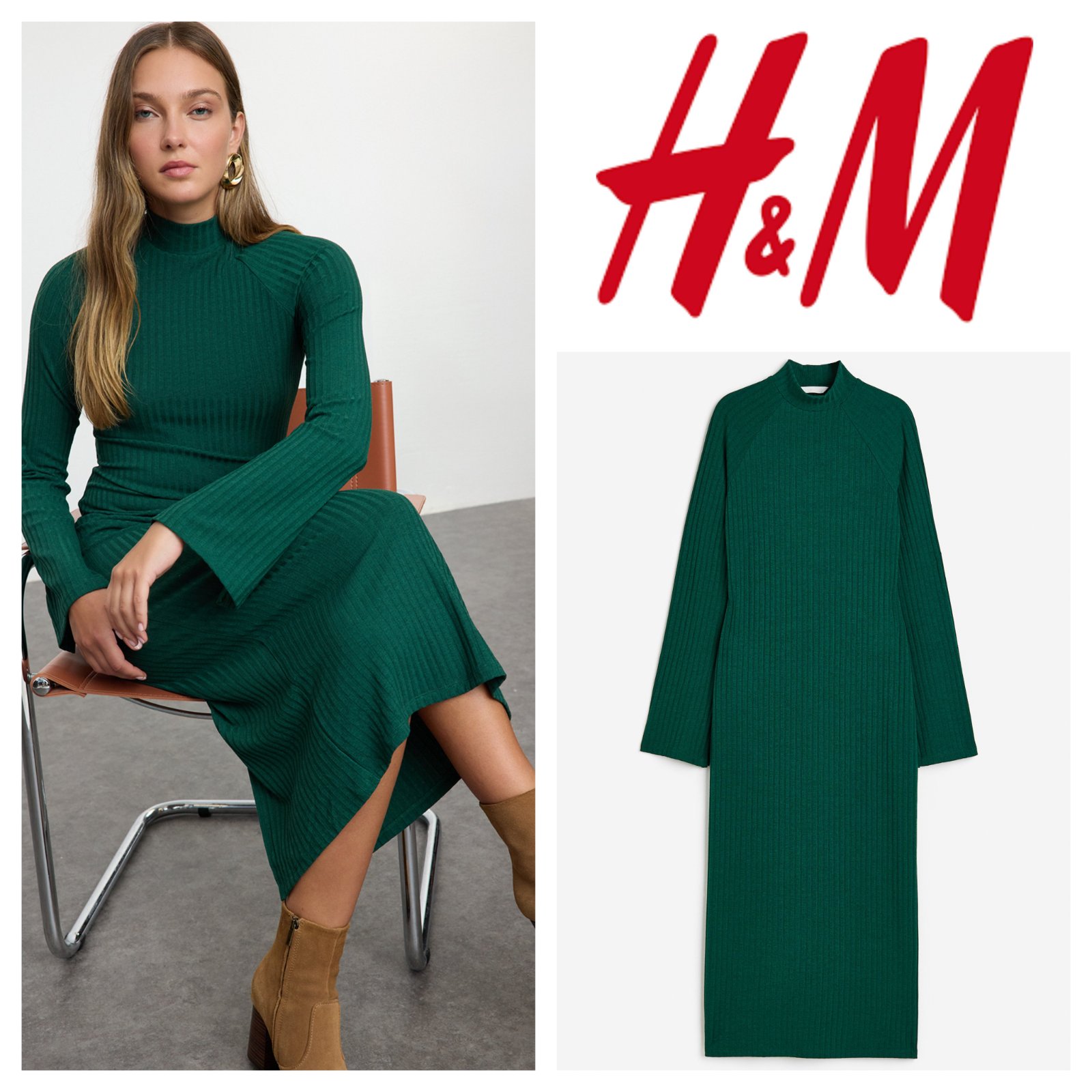 Robe midi verte h&m