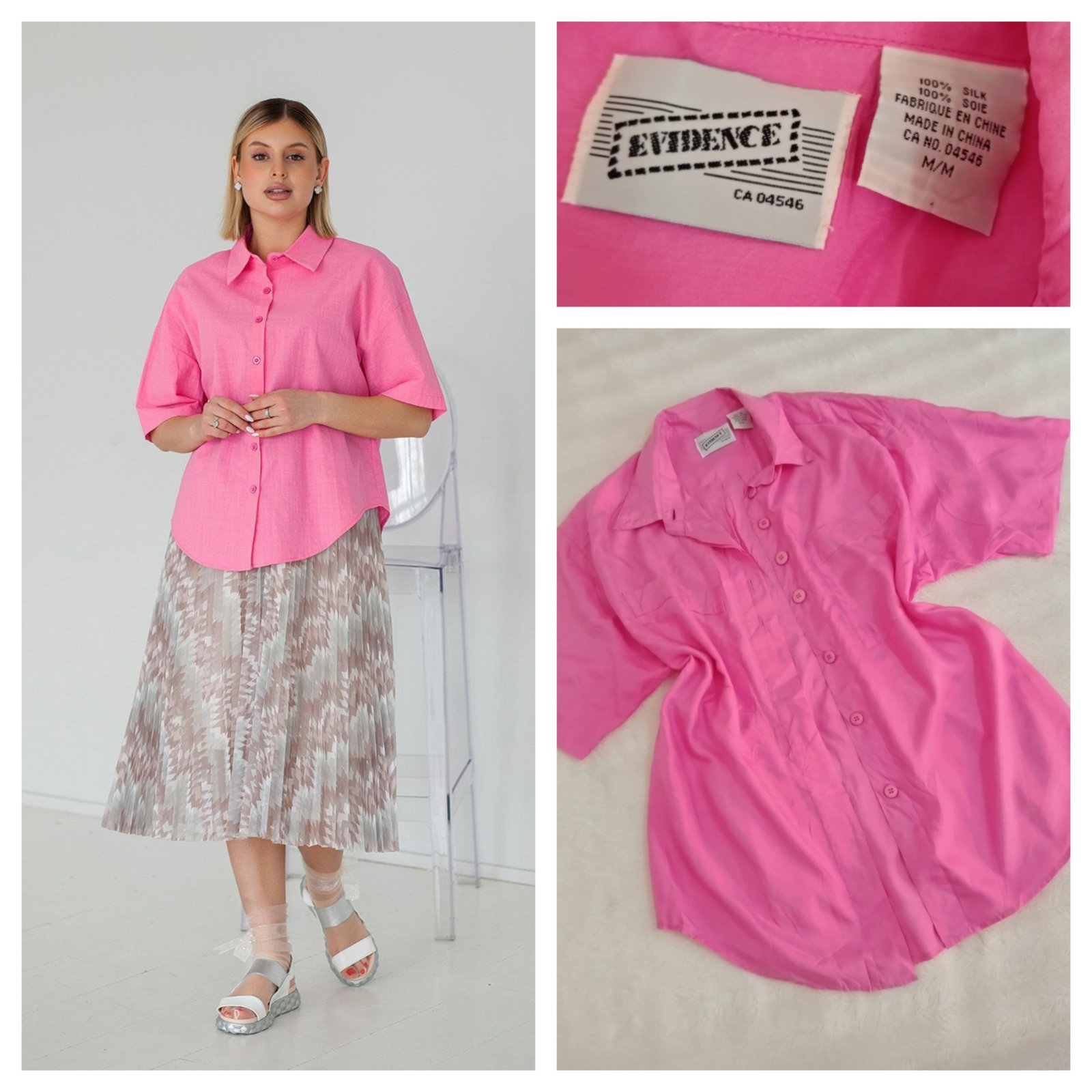 Chemise en  soie rose