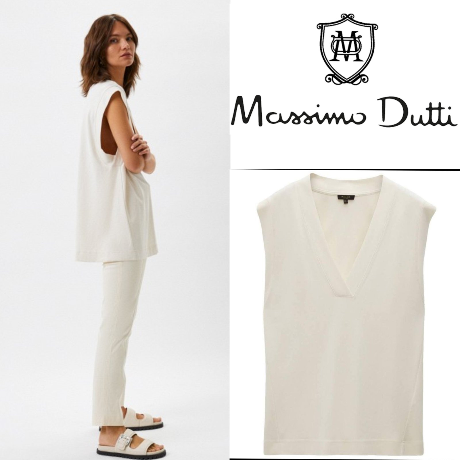Débardeur crème oversize Massimo Dutti m,l